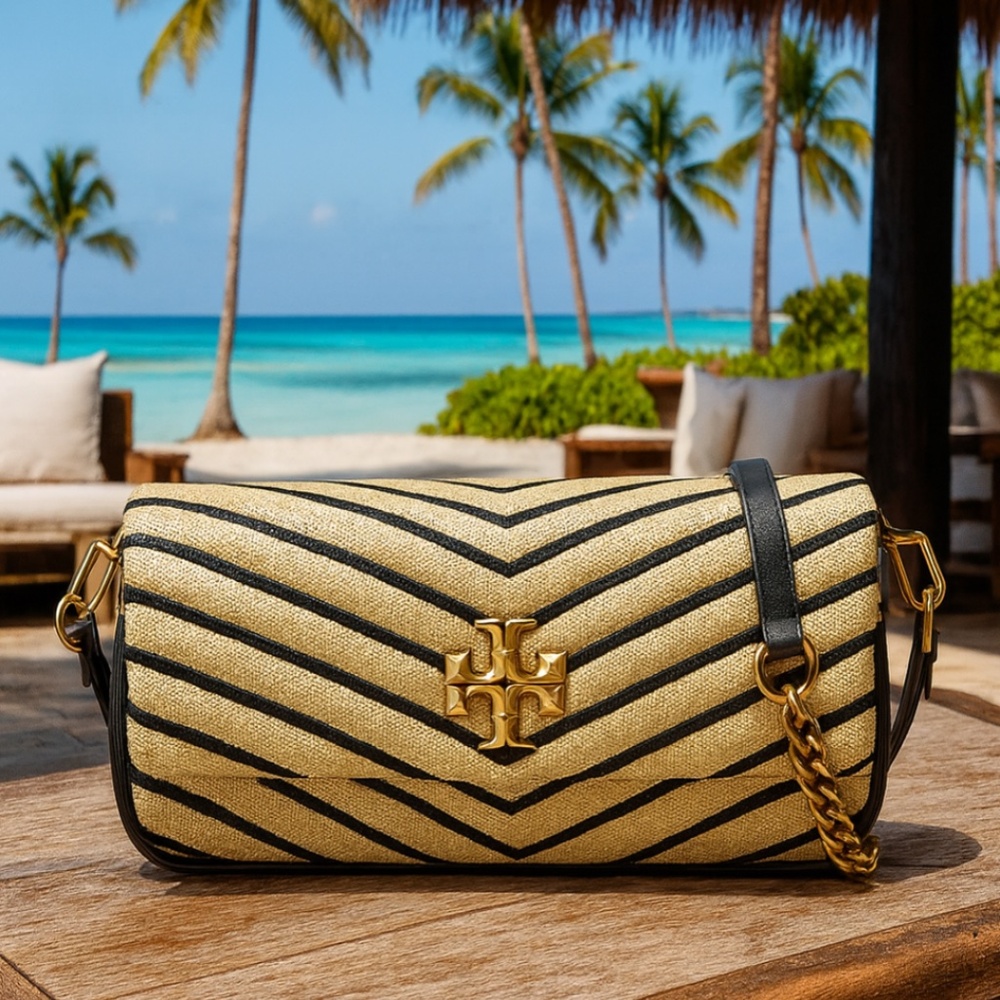 NEW Tory Burch Kira Chevron Soft Straw Small Convertible Shoulder/Crossbody Bag